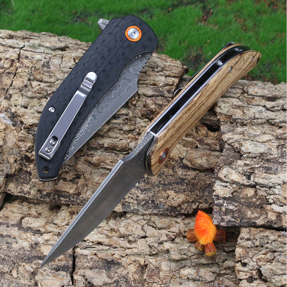 New Folding Pocket Knife Damascus steel Blade Ball Bearing Folding Flipper Tactical Survival Knives 