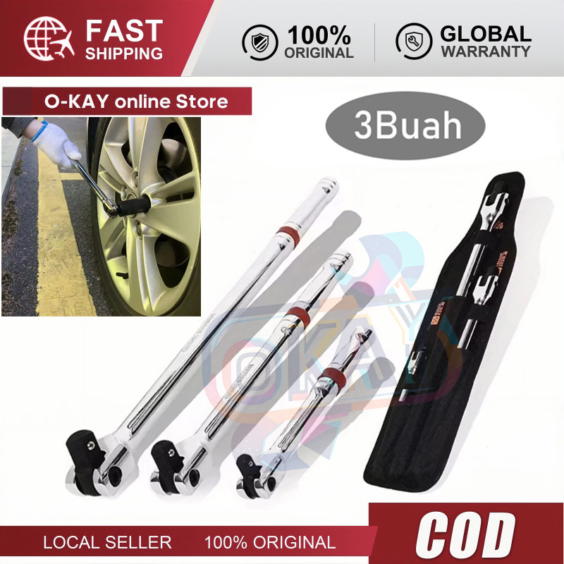 Kunci Breaker Bar 3 Pcs Alat Bengkel - Ukuran Lengkap Gagang Shock Fleksibel Tahan Lama