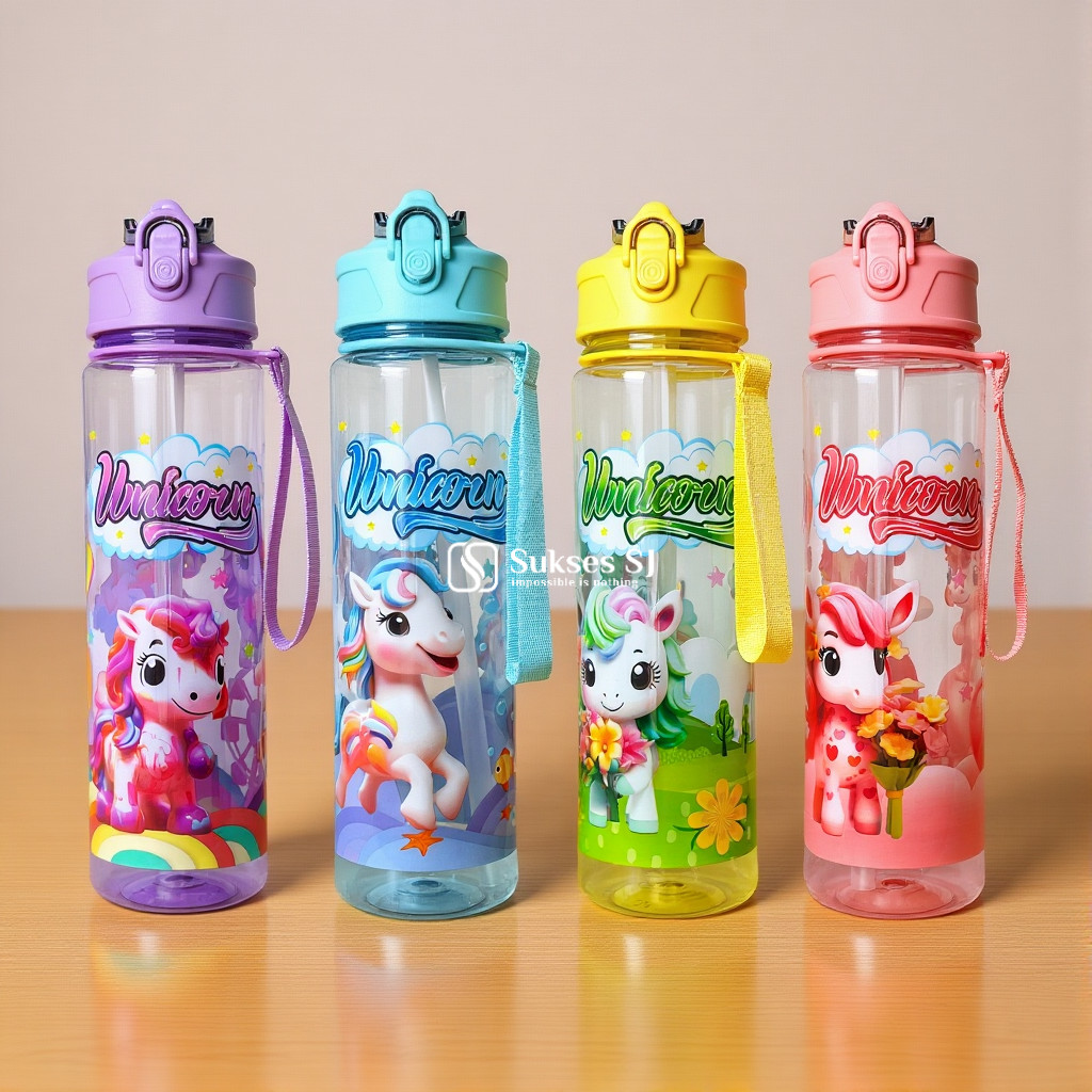 (SR) Botol Unicorn Bening 900ml/Botol Minum Anak/Remaja Karakter Unicorn