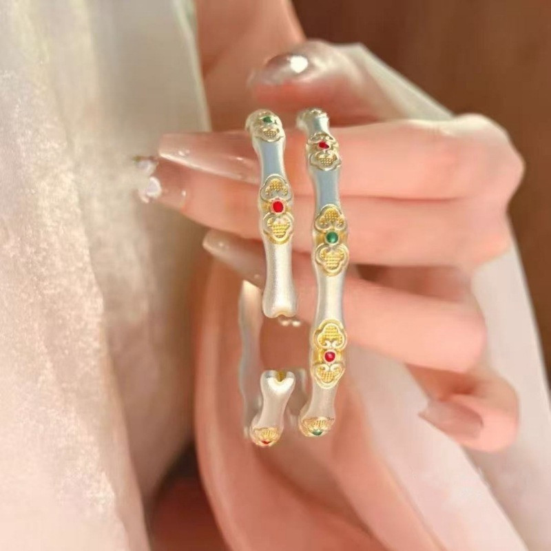 Perak murni 999 emas dicat enamel ruyi gelang baru Cina sterling perak