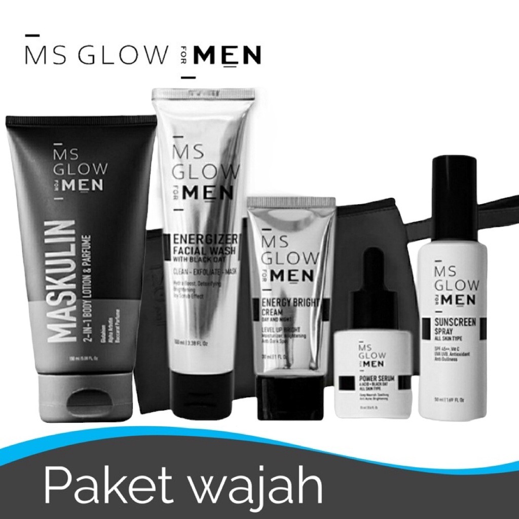tarjokucingan291 Paket MS Glow For Men - Facial Wash, Cream, Serum, Sunscreen, Body Lotion