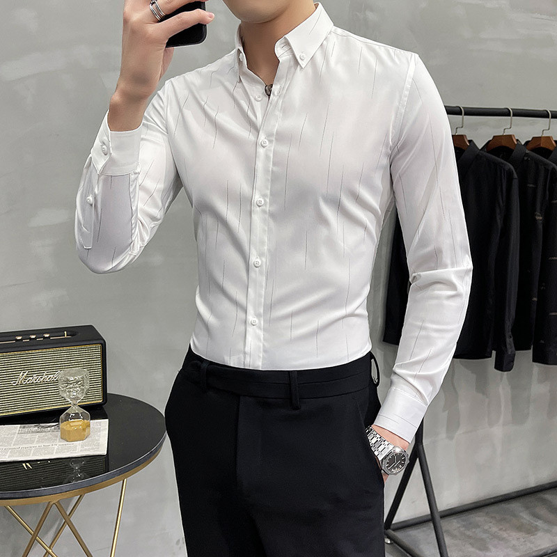 Kemeja Lengan Panjang Pria Gaya Korea Slim Fit Kemeja Lengan Pendek Pria