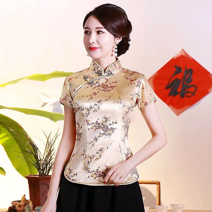 Promo PROMO Atasan Cheongsam Wanita Lengan Pendek Import Baju - Gold, SOri