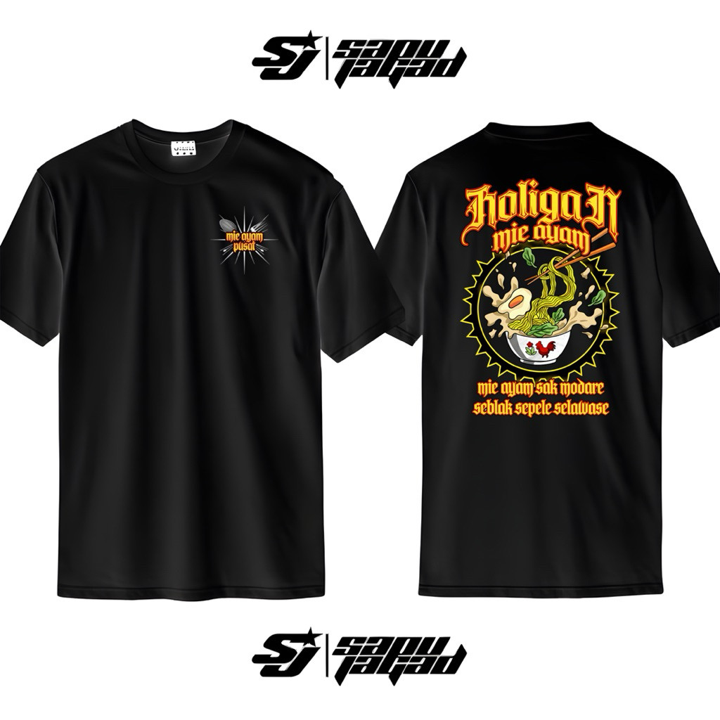 Tshirt Kaos Holigan Mie Ayam , Mie Ayam Sakmodare Seblak Sepele Bahan Cotton Combed 30s Kaos Pria-Wa