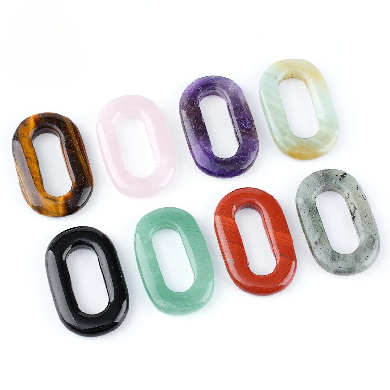 25 * 40Mm liontin cincin-O batu alam, ukiran batu giok kristal, kalung cincin lubang besar oval.