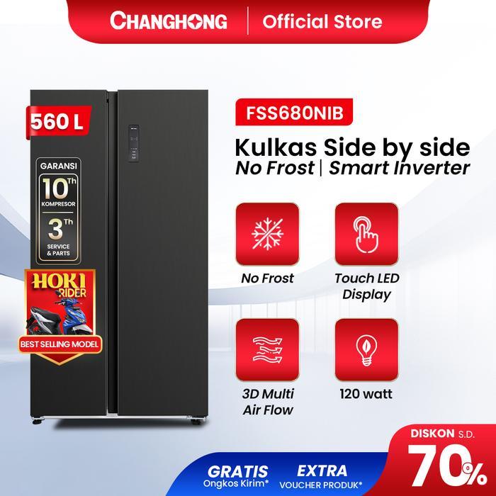 CHANGHONG Kulkas 2 Pintu Side by Side FSS680NIB 560 Liter - Hitam