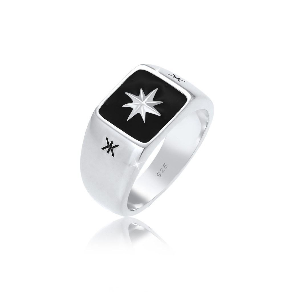Kuzzoi Cincin Pria Perak 925 Signet Bintang Enamel Original Premium Timeless Classic