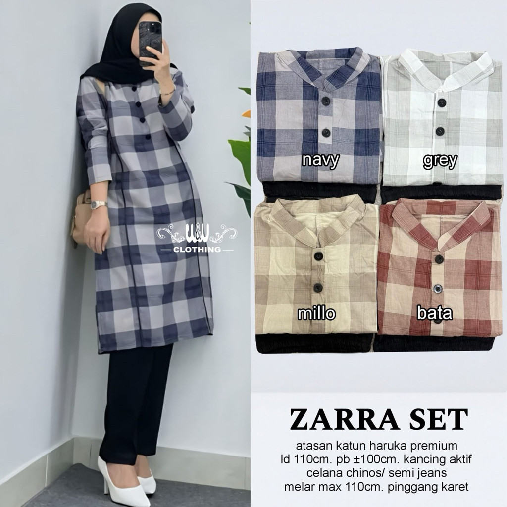 Setelan Tunik Katun Haruka + Celana Chinos Semi Jeans Zarra Set Ld 110 Cm Original W&W Clothing