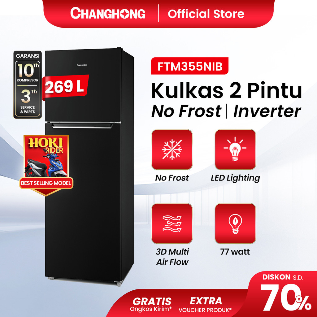 KM Changhong Kulkas 2 Pintu  (Refrigerator) kulkas Inverter No Frost tanpa Bunga Es Lemari Es Kapasi