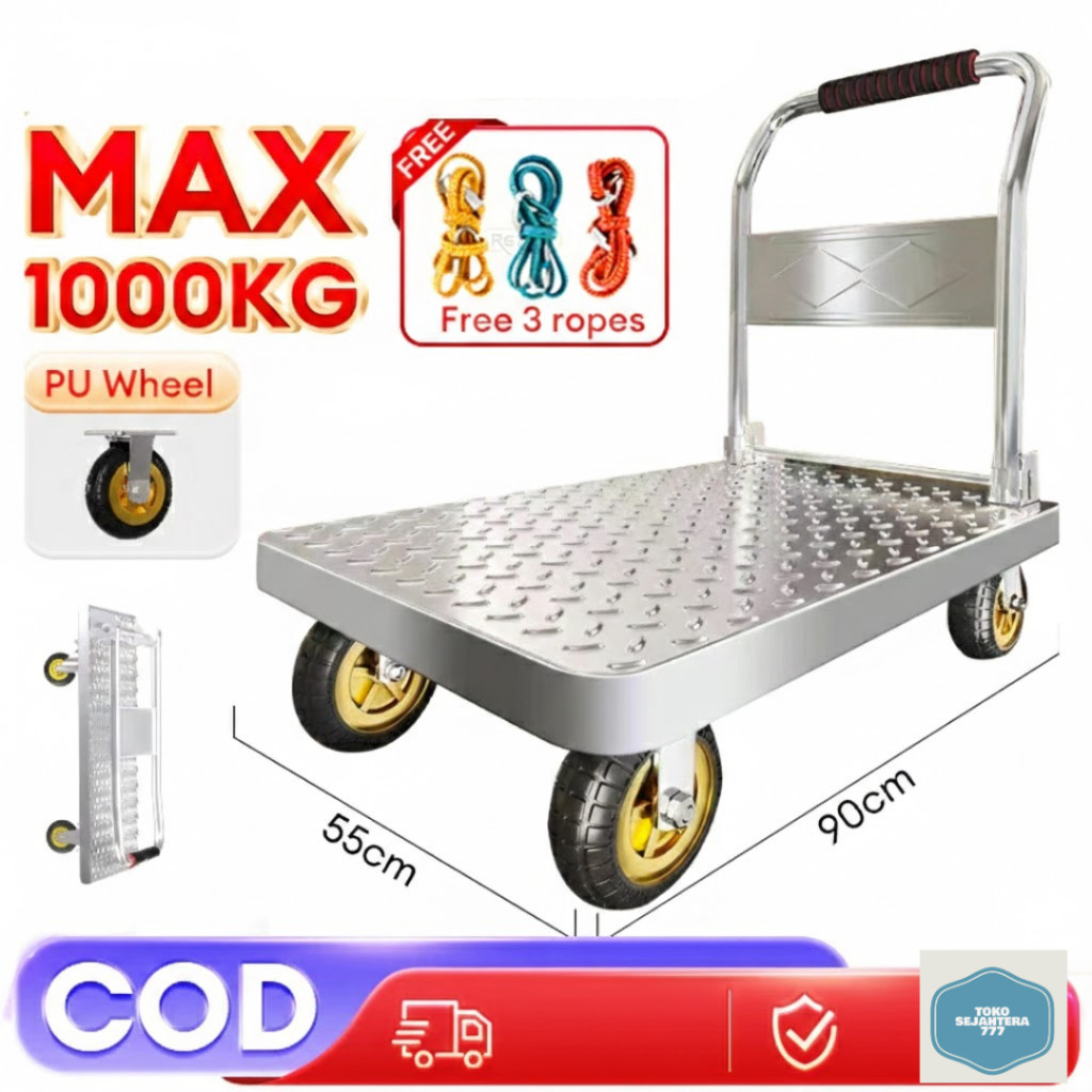 Troli Barang Reaim Troli 900Kg Barang Lipat troli lipat portable Besi Troli Baja Kuat Tebal