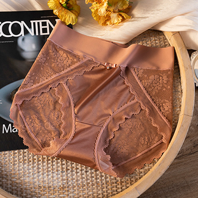 Celana Dalam Wanita Lace Ice Silk Satin Perut dan Hip Lift Celana Pendek Antibakteri Bernapas