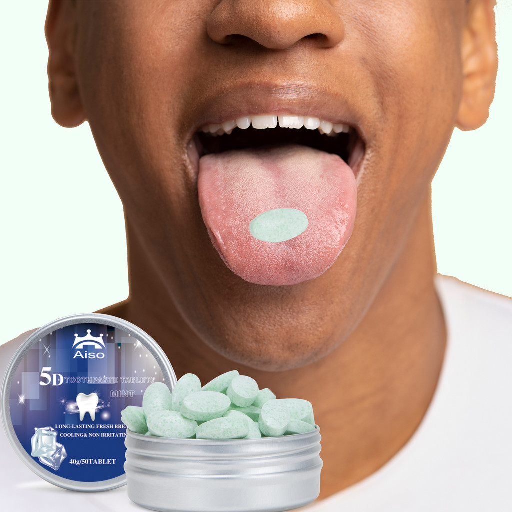 50 Tablets All-in-one travel mint toothpaste chewable tablets, travel toothpaste, deep cleansing, lo
