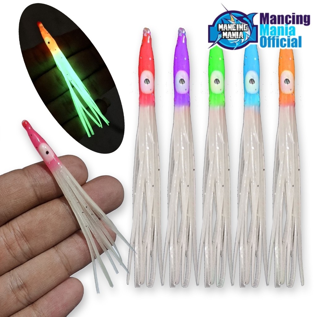 MMT7 Cumi Karet Octopus Skirt 8cm Assist Hook Pancing Cumi Karet Silikon Gurita Sabiki Bentuk Jarum