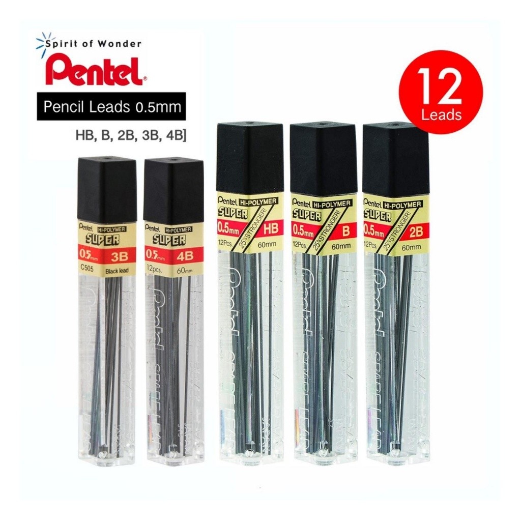 Isi Pensil Mekanik Pentel C505 HI-Polymer Super Lead 0.5 mm 2B / 3B / 4B / HB / B Refill Pencil – ju