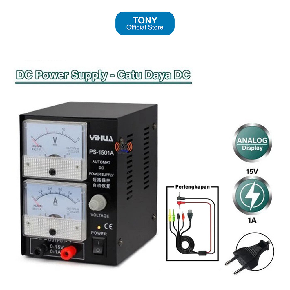 Power Supply YIHUA 1501A - 1A 15V Analog DC PSU with Cable - YIHUA 1501A