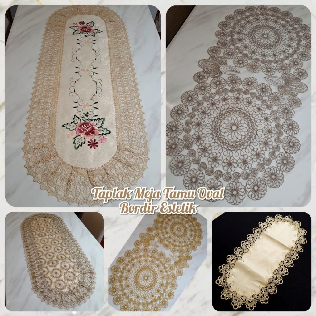 (Nadhief Shop) Taplak Meja Tamu Oval Bordir Aesthetic Mewah Premium Taplak Meja Oval Bordir Renda Me