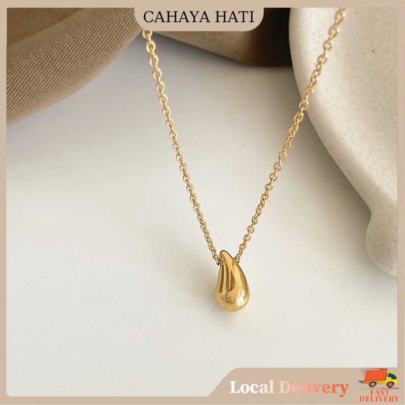Kalung Titanium Wanita Bentuk Tetesan Emas Minimalis Anti Karat Tidak Alergi Kalung Leher Wanita