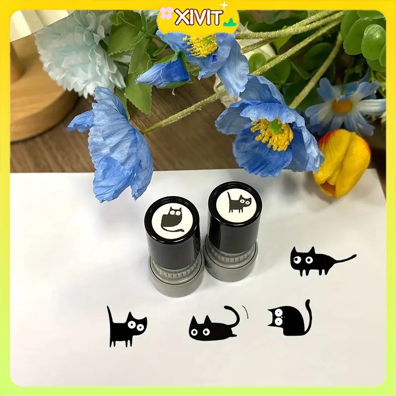 Stempel Kucing Hitam Kartun - Hiasan Buku Harian & Alat Tulis Siswa