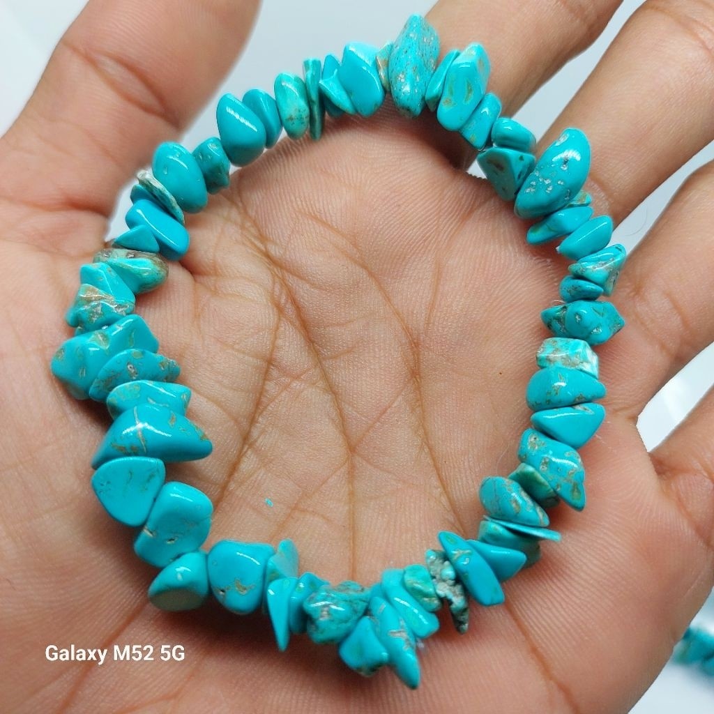 Gelang batu pirus biru panci model krikil mewah elegan asli permata