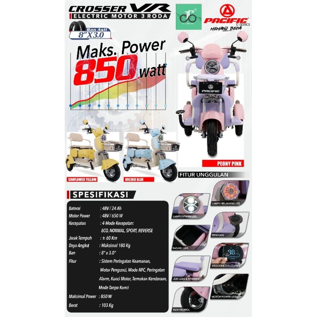Sepeda Listrik Roda 3 Pacific Crosser VR NEW R3