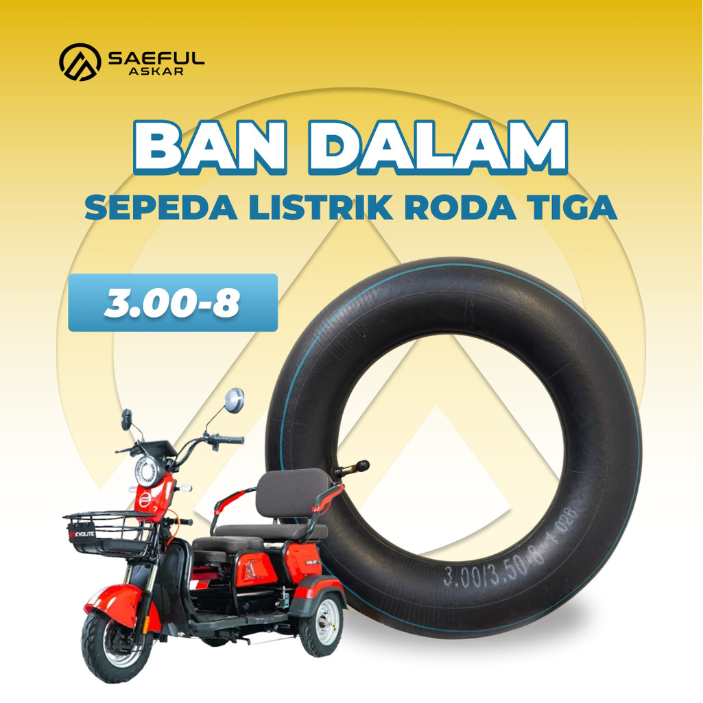 Ban Dalam Ukuran 3.00-8 Pentil Bengkok untuk Sepeda Roda Tiga Listrik
