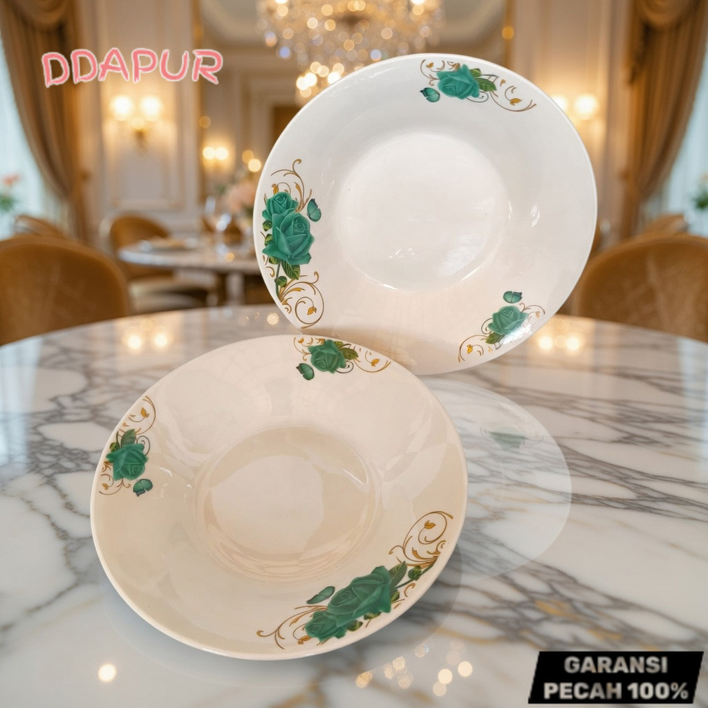 DINASTY Piring Keramik Estetik 8in Motif No Line Bunga Hijau Piring Keramik 20cm SerbaGuna DDAPUR