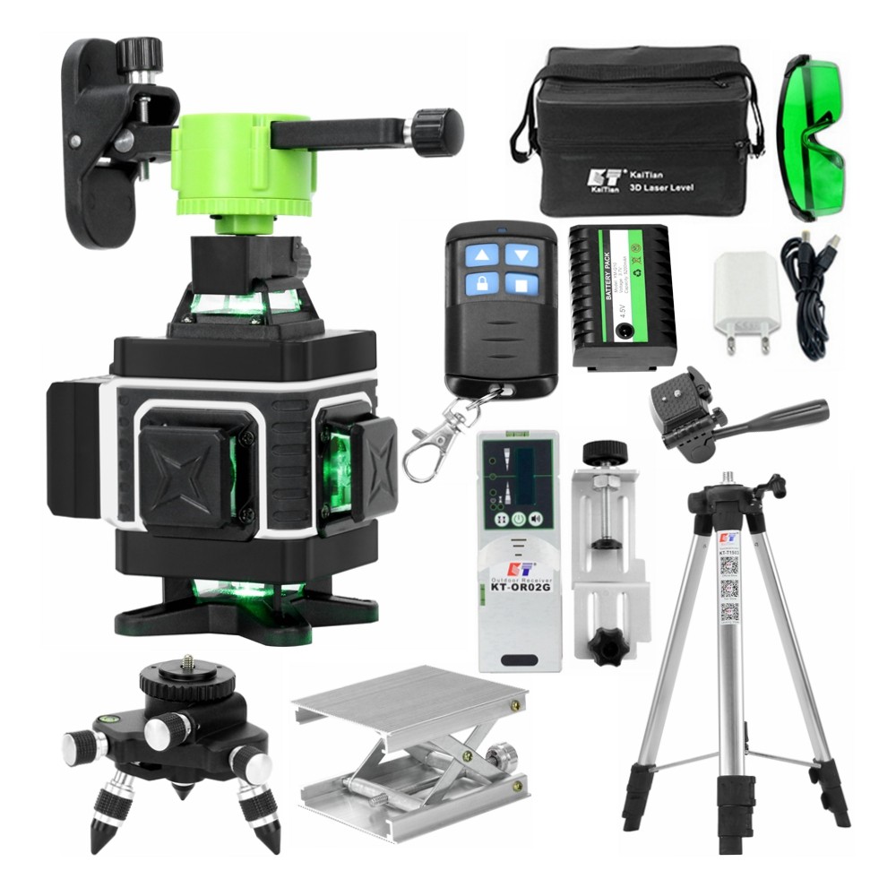 KaiTian Nivel Laser Level Tripod Self Leveling 360 Battery Tool Professional Green 4D Cross 16 Line 