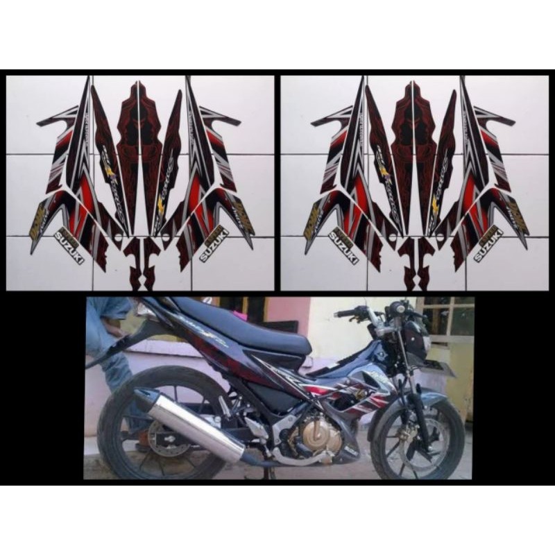 STIKER STRIPING LIS LES POLET PLAT PLISIR BODY MOTOR SUZUKI SATRIA FU F 150 2011 BARONG HITAM ABU