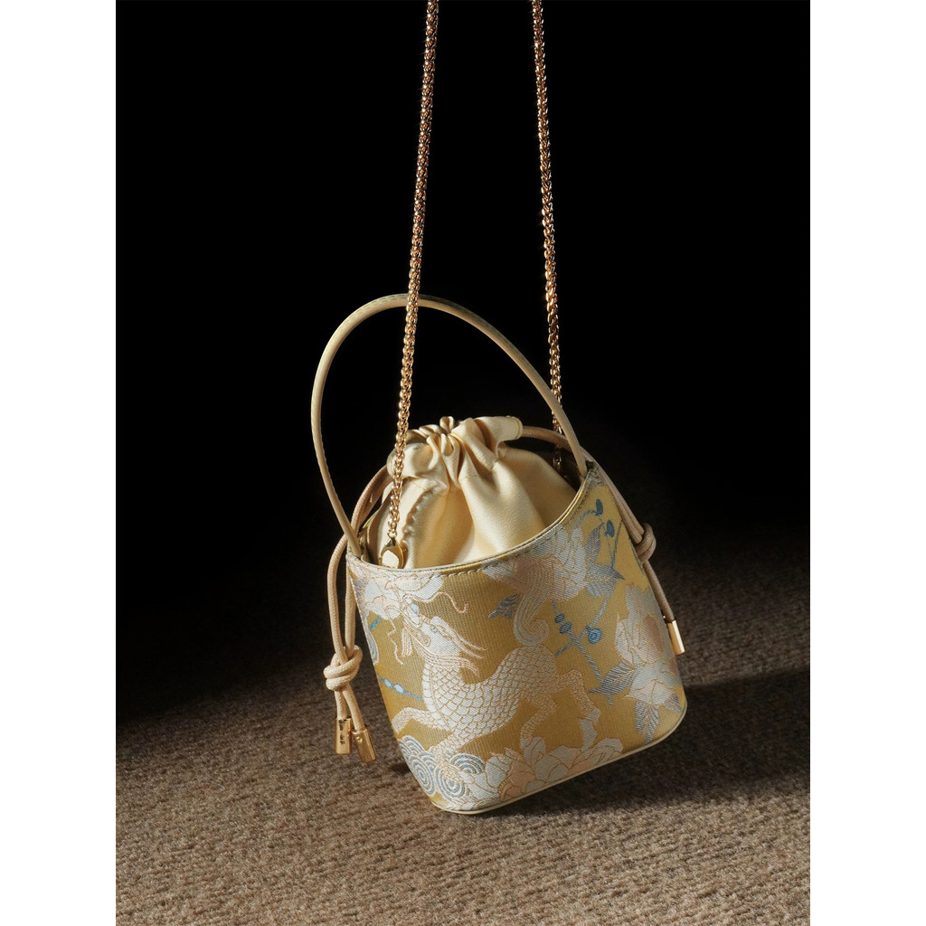 Tas Kecil Gaya Cina Baru Wanita#Tas Tangan Brokat Gaya Cina Kirin Peony#Tas Ember
