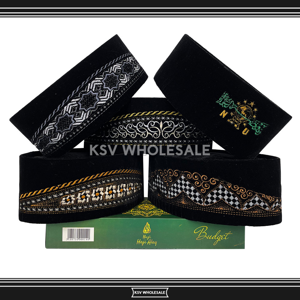 Songkok HAJI ALAY BORDIR Standard AC Motif Batik, NU, Palestina Tinggi 9 Peci Sholat Hitam Palestin 