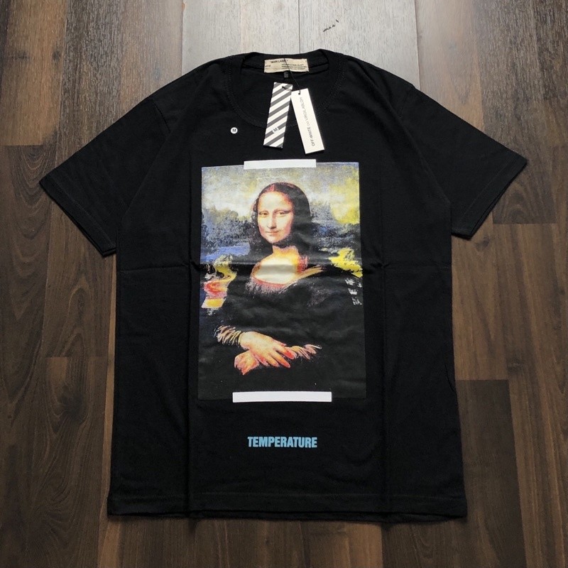 KAOS OFF WHITE - MONALISA HITAM FULLTAG LABEL MIRROR 1:1 ORIGINAL