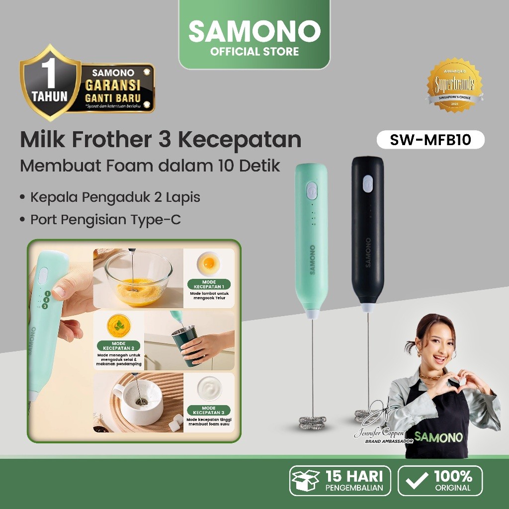 SAMONO Milk Frother 3 Kecepatan pengaduk kopi elektrik pengaduk matcha pengaduk minuman elektrik mix
