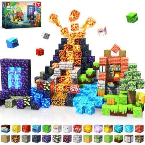 150 pcs 0.8inch Magnetic Blocks with 24 Light Blocks - Christmas Toys for Kids, Magnetic Building