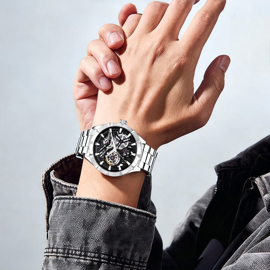 Eyki New Hot-Selling Mechanical Watch Men's Fashion Casual Skeleton Mechanical Movement Watch Lumino