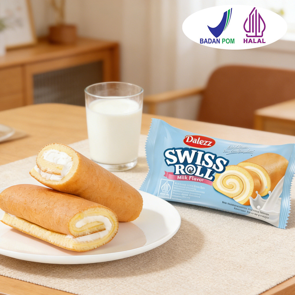 Dalezz Bolu Gulung Isi Krim | Kemasan Individu 18g | Pilihan 14/18/22 pcs | 4 Rasa Pilihan (Susu, Co