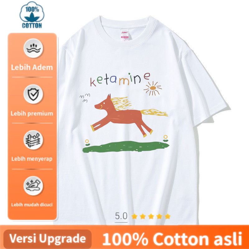Kualitas Premium, Cocok untuk Pria dan Wanita Funny Ketamine Horse Graphic Print T Shirts Men Women