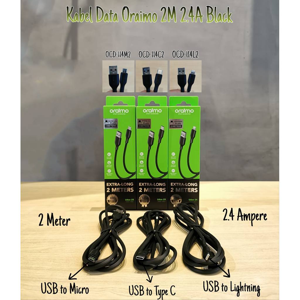 Kabel Data Oraimo OCD-114C/114L/114M 1M 2A Fast Charger