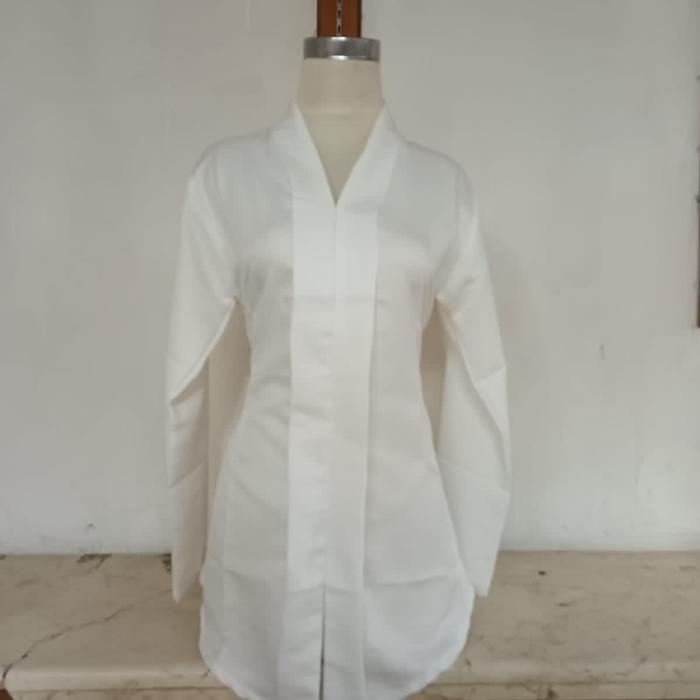 Atasan kebaya polos none Premium kebaya polos warna lengan panjang - Putih, 5L