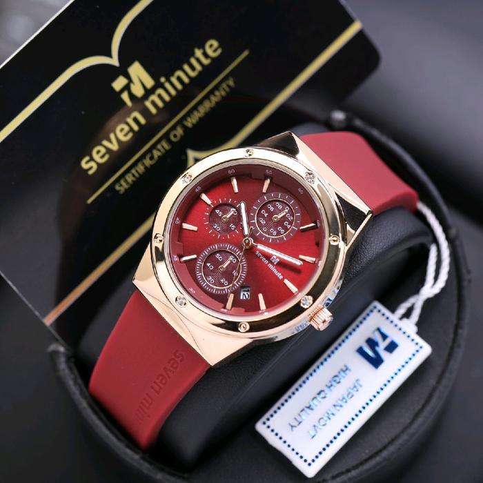 SEVEN MINUTE M757 Jam Tangan Wanita Original Seven minute tahan air karet rubber - Merah