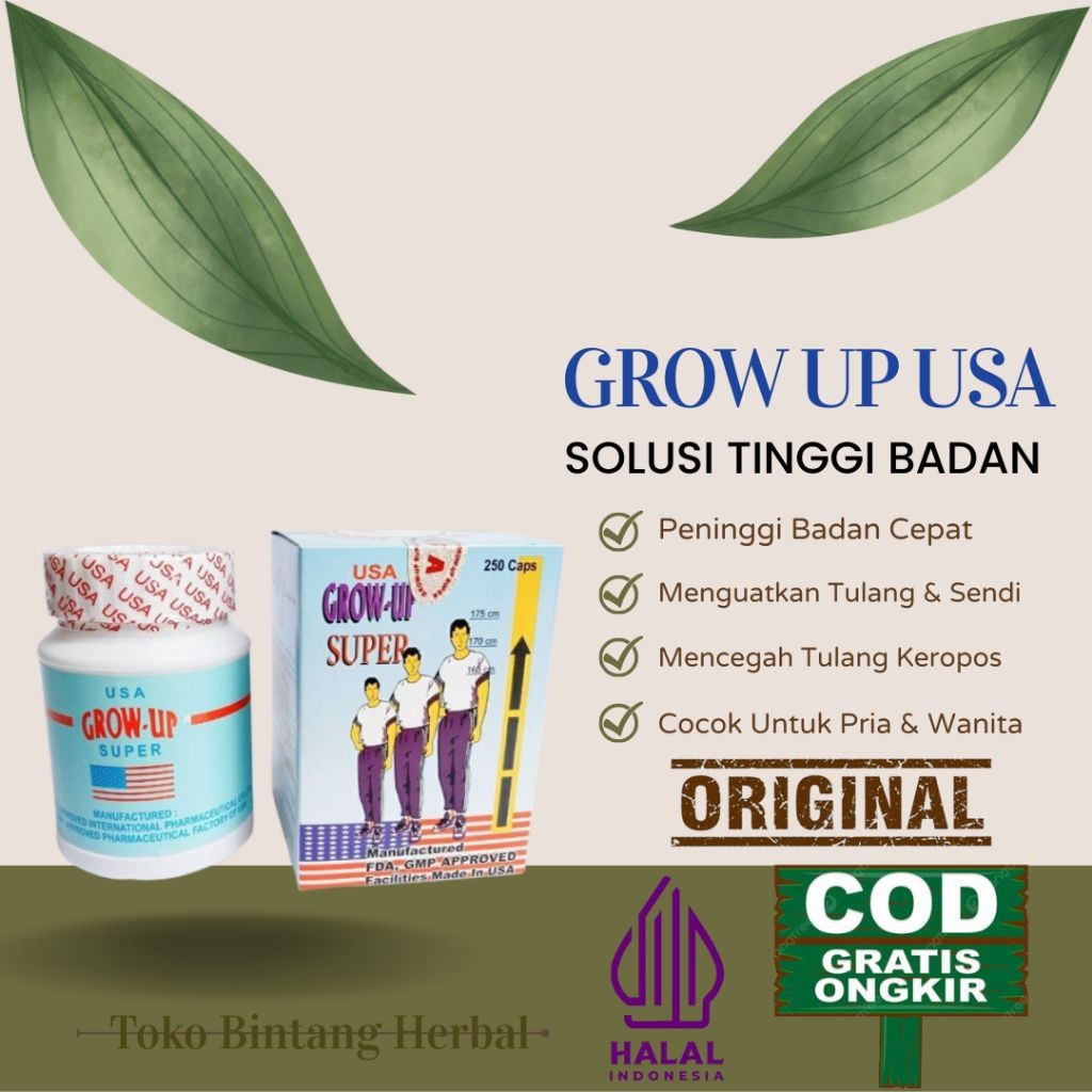 Obat Peninggi Badan Original GROW UP SUPER USA Untuk Dewasa & Anak, Obat Penambah Tinggi Badan Kuali