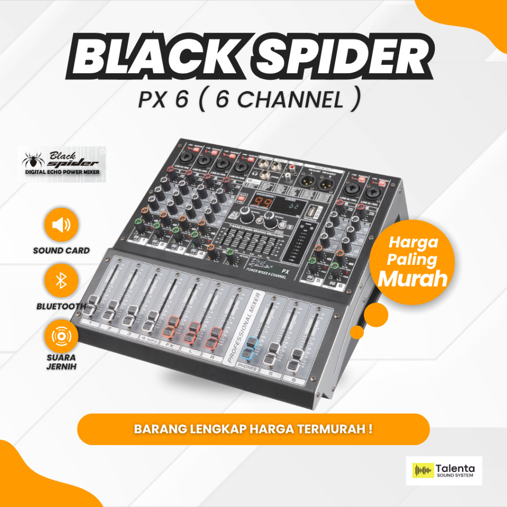 Power Mixer Black Spider PX 6 Power Mixer 6 Channel Murah Original