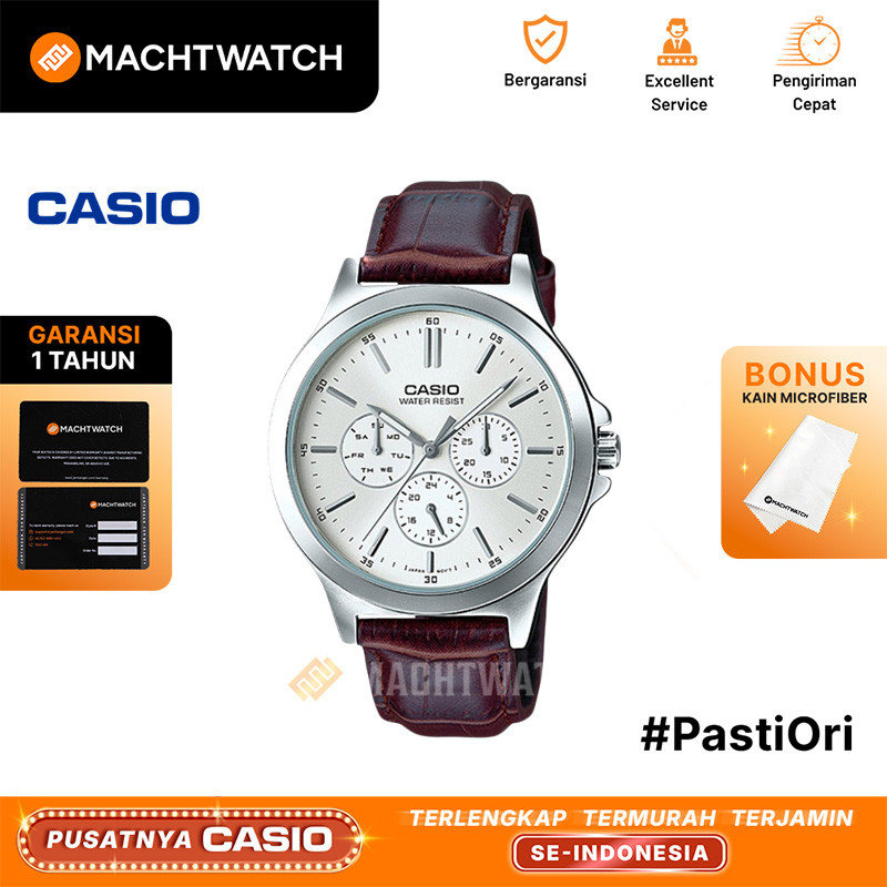 Jam Tangan Pria Analog Casio Standard MTP-V300L-7AUDF MTPV300 MTP-V300L Silver Dial Brown Leather St