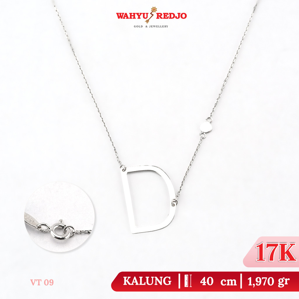 Kalung Emas Putih Huruf Alfabet 17K Wahyu Redjo