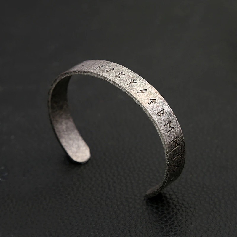 Fashion Vintage Viking Rune Bracelest untuk Pria Wanita 316L Stainless Steel Sederhana Buka Gelang A
