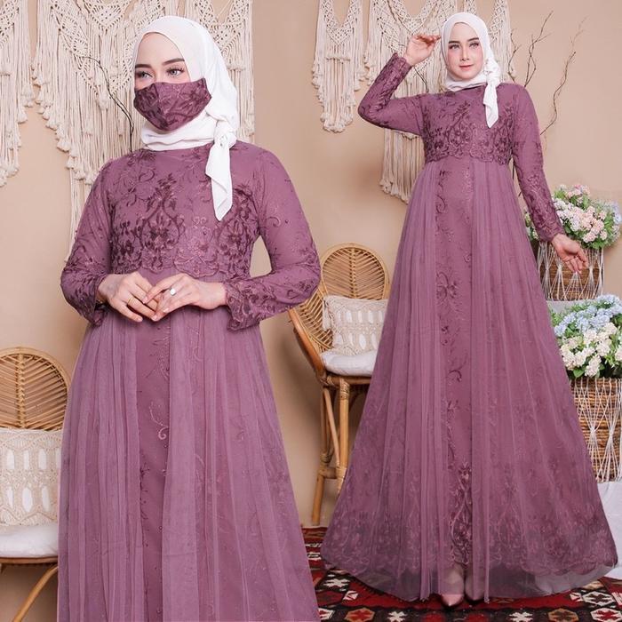Full Brukat Tile Free Masker /Gamis Pesta/Brokat Jumbo/Brukat Tile Remaja Dewasa /Fashion Muslim Kon