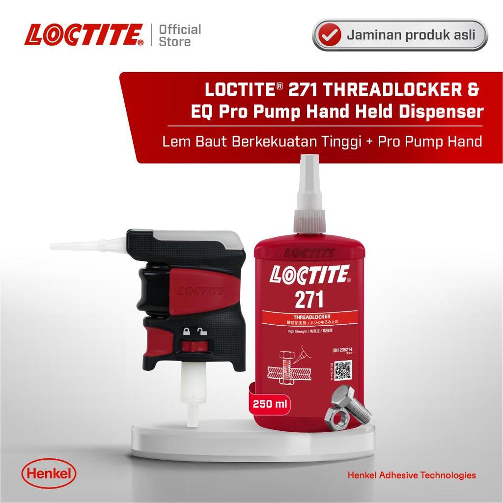 Bundle Henkel LOCTITE 271 Threadlocker Lem Baut - 250 ml & EQ Pro Pump Hand Held Dispenser