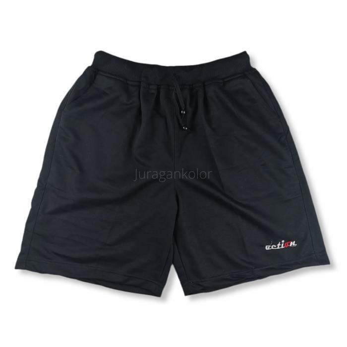 6h72x5cjbk Celana Pendek Pria Polos Santai Kolor Cowok Dewasa Kaos Baby Terry Casual Nyaman - Hitam,