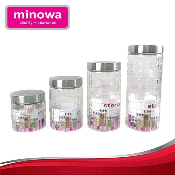 Minowa Toples Kaca Motif Kotak 1000ML | Toples Permen | Toples Serbaguna 1L F6015