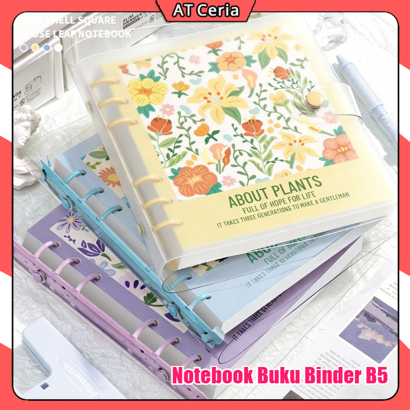Notebook Binder B5 Buku Catatan Aesthetic Cover PVC Transparan Motif Bunga 60 Lembar