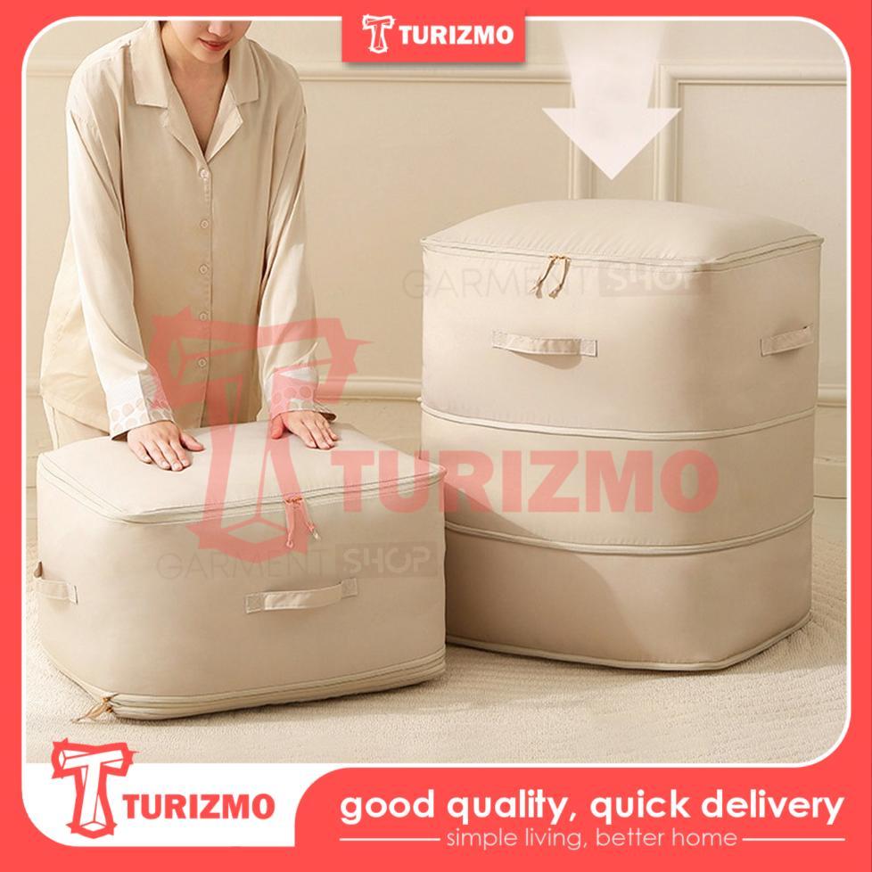 Tas Organizer Kompres Tempat Pakaian Traveling Praktis Penyimpanan Bed Cover Sprei Hemat Ruang